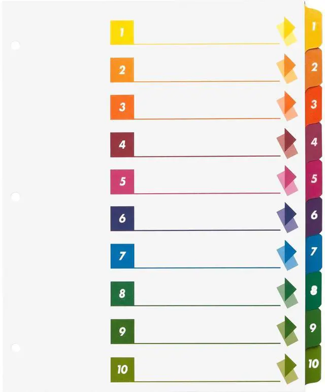Main image of Business Source Color-coded Table of Contents/Tabs Index Dividers - Printed Tab(s) - Digit - 1-10 - 10 Tab(s)/Set - 3 Ho