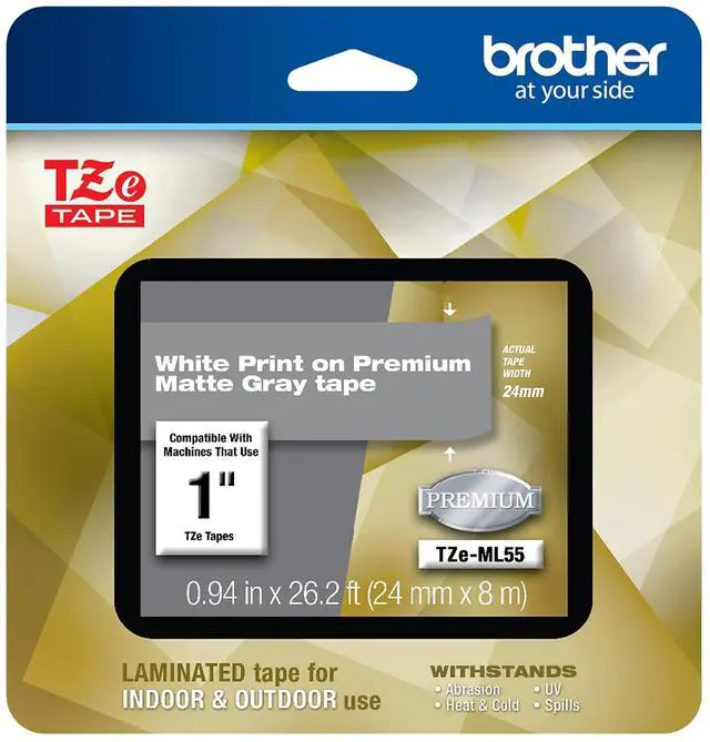 Alt view image 5 of 13 - Brother TZeML55 White Print on Premium Matte Light Gray Laminated Tape for P-touch Label Maker, 24 mm (0.94") Wide x 8 m (26.20 ft.) Long