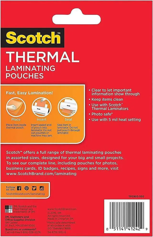 Alt view image 6 of 16 - scotch thermal laminating pouches, 5 x 7inches, photo size, 100pouches tp5903100