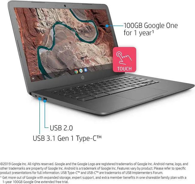 Alt view image 8 of 12 - HP Chromebook AMD A4-9120 4GB Memory 32 GB eMMC SSD 14.0" Touch Screen Chrome OS 14-db0060nr