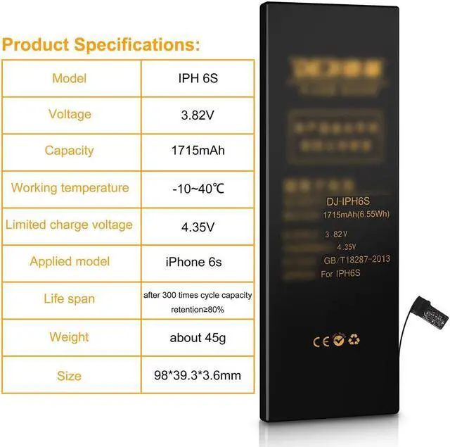 Alt view image 2 of 5 - DEJI Internal Battery Replacement for iPhone 6s