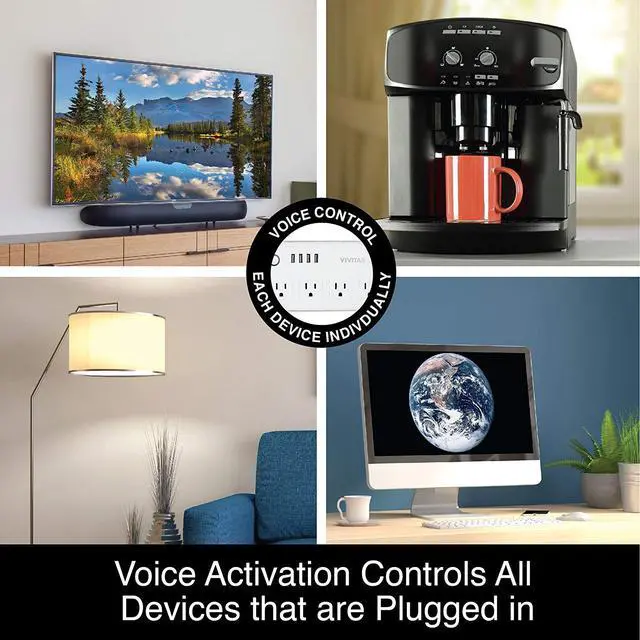 Alt view image 7 of 7 - Vivitar Smart Home Power Strip, Multi Plug with 4 USB Ports (HA-1007)