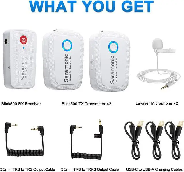 Alt view image 14 of 14 - Saramonic Blink 500 B2 2-Person Digital Camera-Mount 2.4 GHz Wireless Omnidirectional Lavalier Microphone System, Snow White