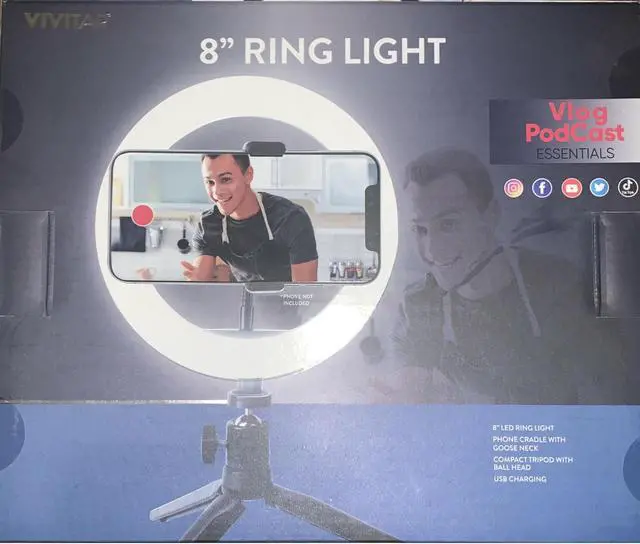 Alt view image 11 of 14 - Vivitar 8 Inch LED Ring Light Dimmable Lamp for Iphone Smartphone with Tripod Mount Stand