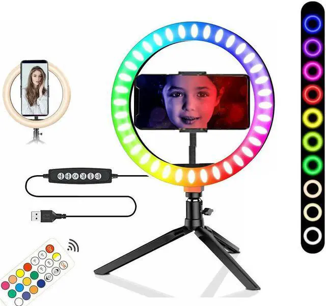 Alt view image 2 of 7 - Vivitar Vlog Essentials 10 Inch Full Color RGB LED Ring Light 360° Rotation with Phone Cradle Remote and Tripod
