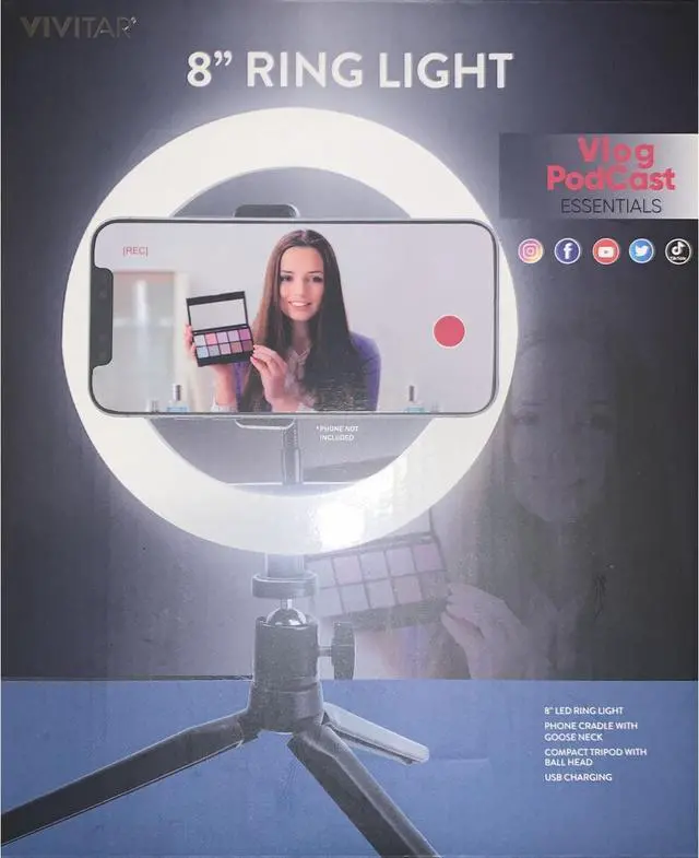 Alt view image 10 of 14 - Vivitar 8 Inch LED Ring Light Dimmable Lamp for Iphone Smartphone with Tripod Mount Stand