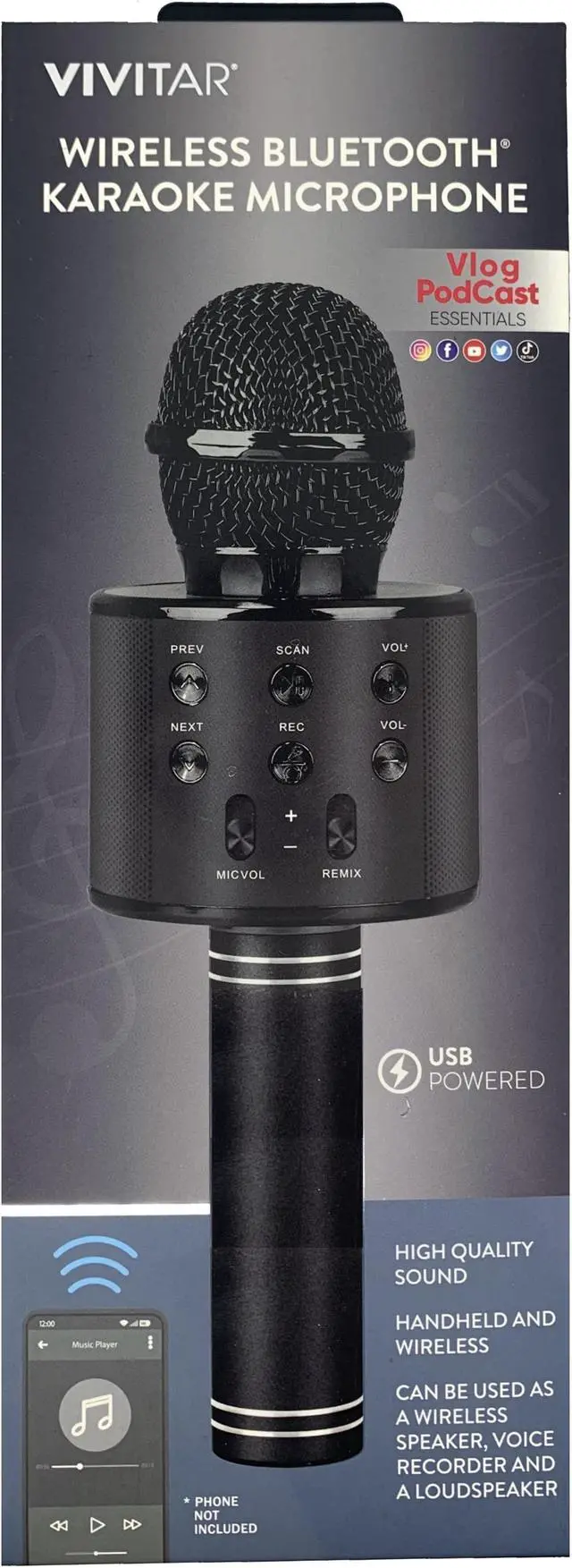 Alt view image 7 of 8 - Vivitar Wireless Bluetooth Karaoke Microphone USB Powered High Quality Sound for Wireless Speaker, Voice Recorder and Loudspeaker