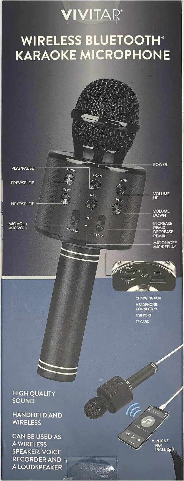 Alt view image 8 of 8 - Vivitar Wireless Bluetooth Karaoke Microphone USB Powered High Quality Sound for Wireless Speaker, Voice Recorder and Loudspeaker