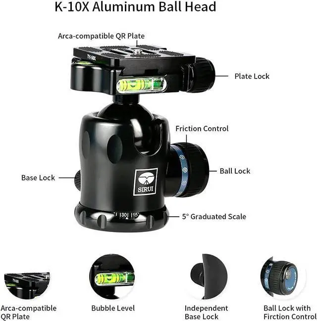 Alt view image 3 of 15 - Sirui Carbon Fiber Tripod Kits with Triangular Column 26LB Load (ST124+K10X)