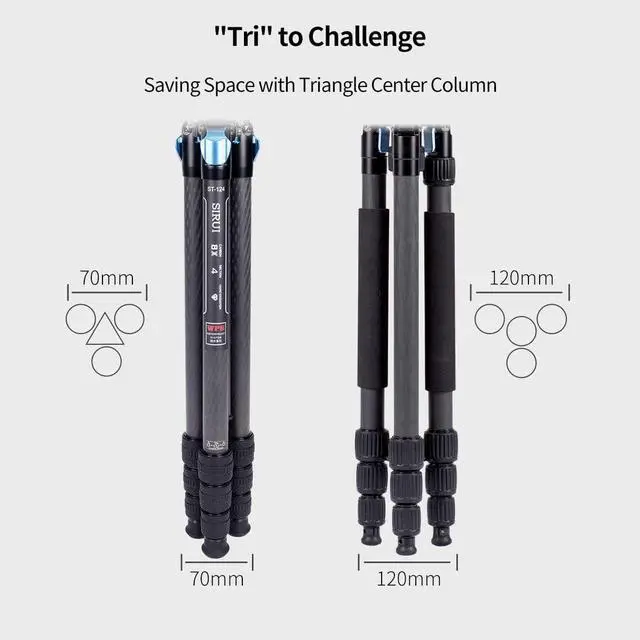 Alt view image 4 of 15 - Sirui Carbon Fiber Tripod Kits with Triangular Column 26LB Load (ST124+K10X)