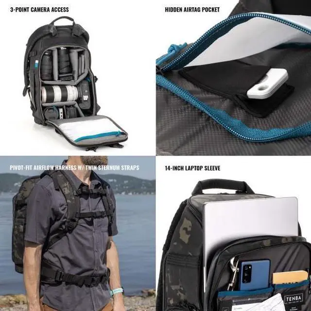 Alt view image 3 of 13 - Tenba Axis V2 20L Camera and Laptop Backpack, MultiCam Black #637-755