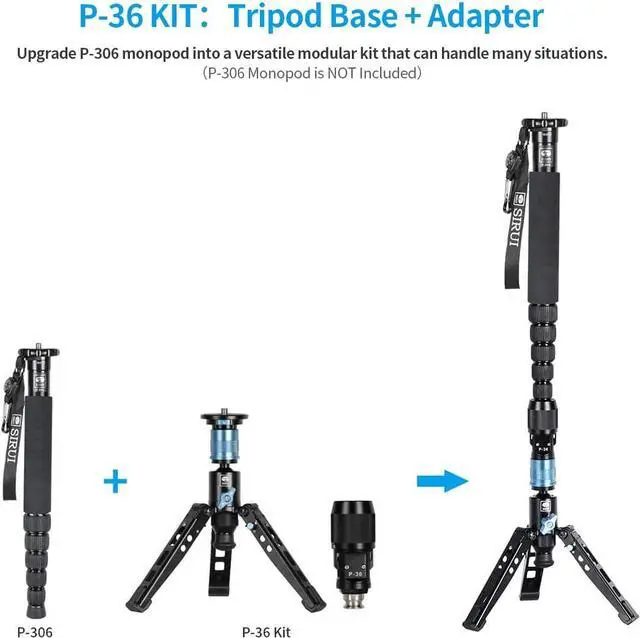 Alt view image 2 of 14 - Sirui P36-Kit Tripod Base with Adapter for P-306 and P-326 Monopods