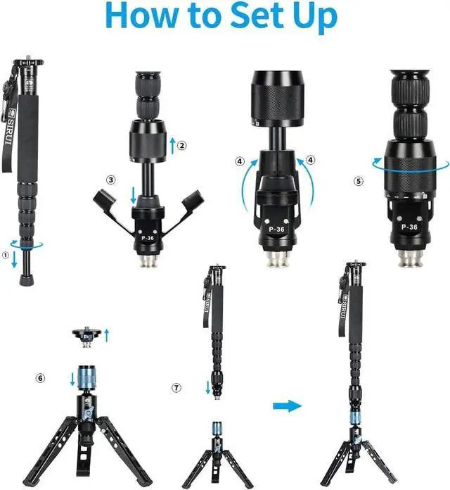 Alt view image 3 of 14 - Sirui P36-Kit Tripod Base with Adapter for P-306 and P-326 Monopods
