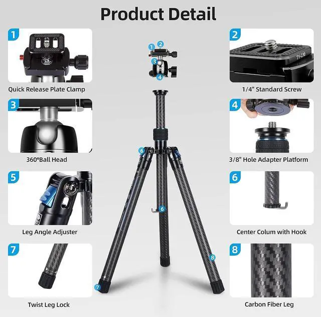 Alt view image 2 of 15 - SIRUI Carbon Fiber Tripod with B-00K Traveler X-I Max Load 22lbs AT-125+B-00K a