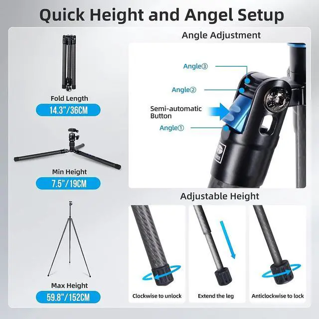 Alt view image 3 of 15 - SIRUI Carbon Fiber Tripod with B-00K Traveler X-I Max Load 22lbs AT-125+B-00K a