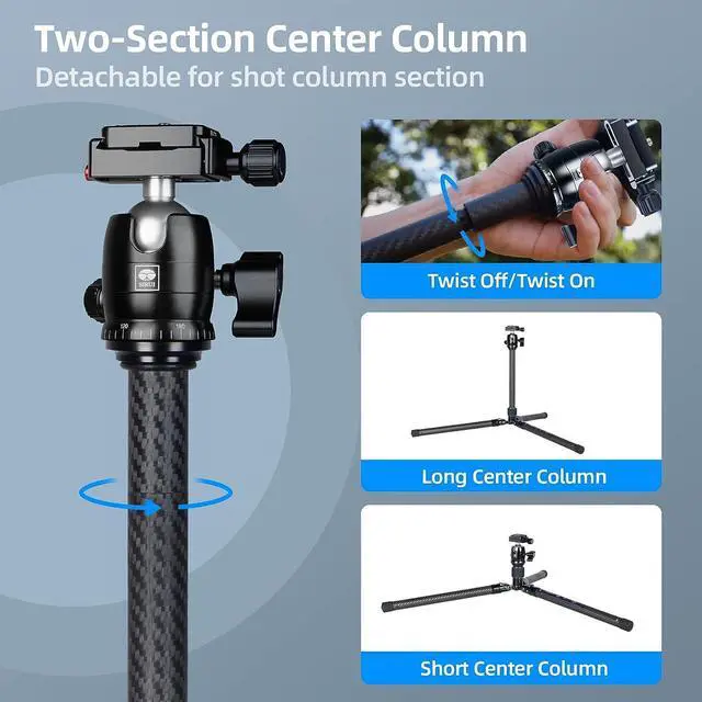 Alt view image 4 of 15 - SIRUI Carbon Fiber Tripod with B-00K Traveler X-I Max Load 22lbs AT-125+B-00K a