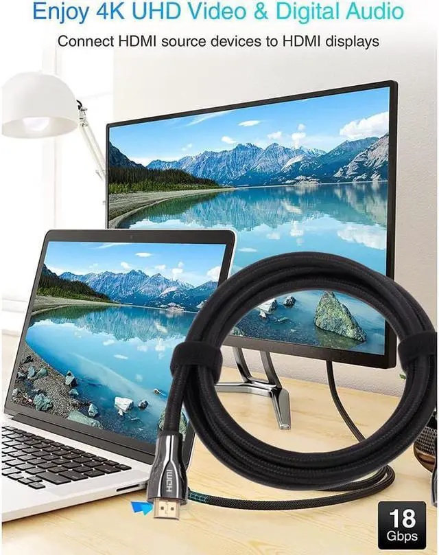 Alt view image 6 of 6 - kirzi HDMI Cable 4K 60HZ 75 Foot, High Speed 18 Gbps HDMI 2.0 Cable, HDR, HDCP 2.2/1.4, 3D, 2160P,1080P 28AWG HDMI Cord for UHD Samsung TV, Monitor, PS4/3, Xbox One 75 ft.