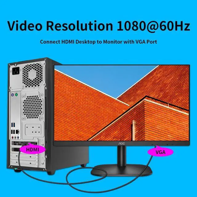 Alt view image 5 of 5 - kirzi HDMI to VGA Cable 10 ft Gold Plated for Computer, Monitor, Projector, HDTV, and More