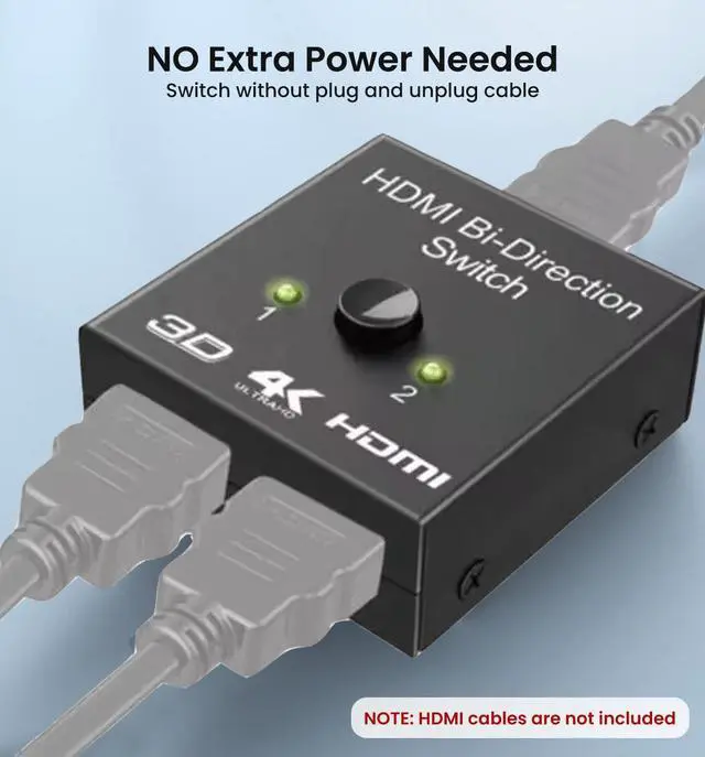 Alt view image 6 of 7 - Kirzi HDMI Switch 4K@60Hz Bi-Directional HDMI Splitter 2 in 1 Out Switcher with UHD 3D HDR, Compatible with PS5, PS4, Xbox Series X/S, Roku, Fire Stick, Black