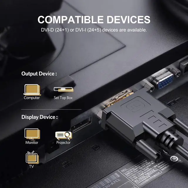 Alt view image 6 of 7 - Kirzi DVI Cable 6Feet,DVI to DVI 24+1 Male to Male Dual Link DVI-D Monitor Cable for PC HDTV Porjector 6 ft.