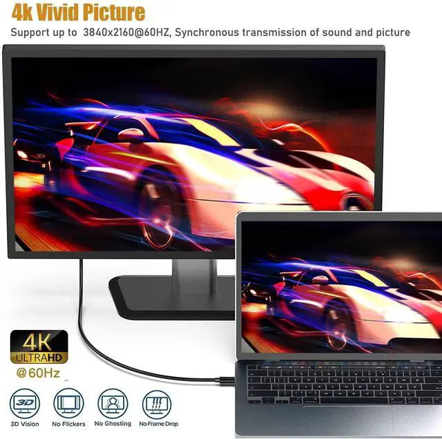 Alt view image 5 of 7 - Kirzi 4K Mini DisplayPort to HDMI Cable 10ft UHD Thunderbolt Cord Compatible with MacBook Air/Pro, Surface Pro, Monitor, TV, Projector 10 ft.