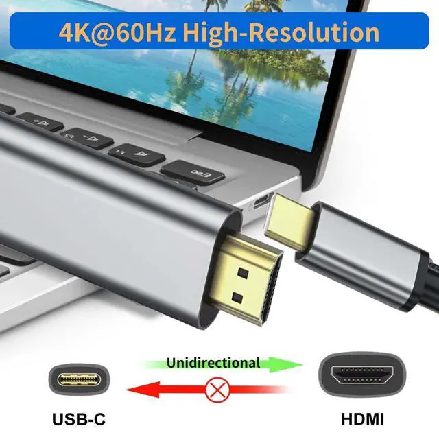 Alt view image 2 of 4 - Kirzi Premium Type C to HDMI Cable 6ft - 4K@60Hz Thunderbolt 3/4 Compatible High-Speed Connectivity