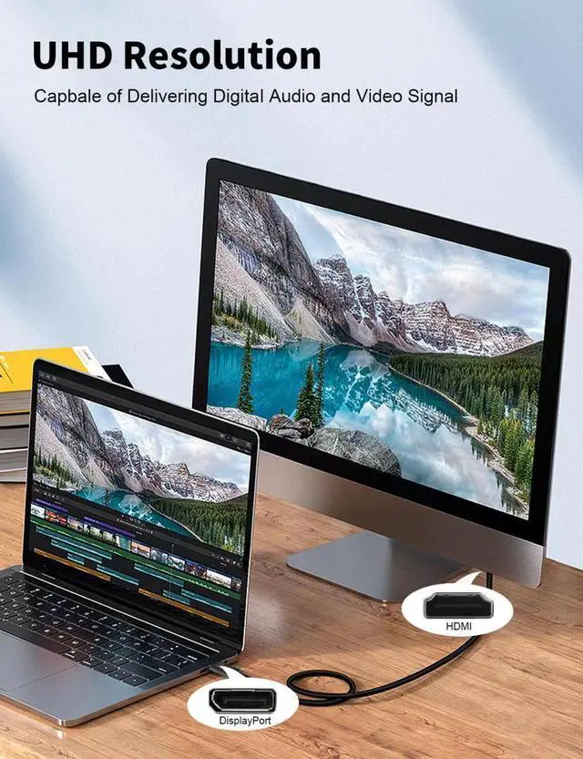 Alt view image 6 of 6 - 4K DP to HDMI Cable 3ft Uni-Directional cable adapter, support 4K@30Hz, 2K@60Hz, 1080P Full HD Compatible with Dell Monitor, Projector 3ft