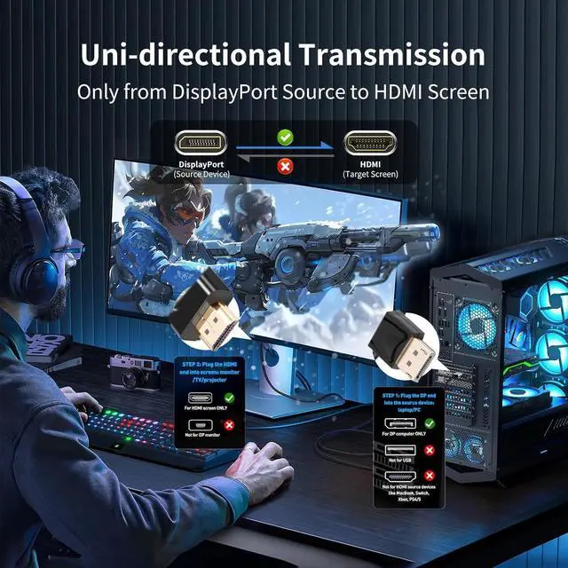 Alt view image 2 of 6 - 4K DP to HDMI Cable 15ft Uni-Directional cable adapter, support 4K@30Hz, 2K@60Hz, 1080P Full HD Compatible with Dell Monitor, Projector 15ft