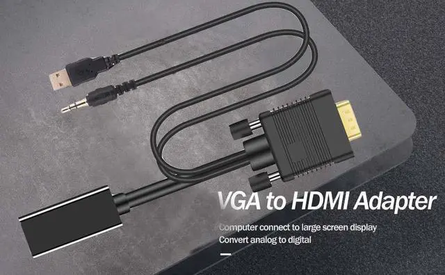 Alt view image 2 of 6 - VGA to HDMI Adapter, 1080P Converter with Audio+USB Power from VGA Computer/Laptop to HDMI TV/Monitor, Male to Female(1ft)