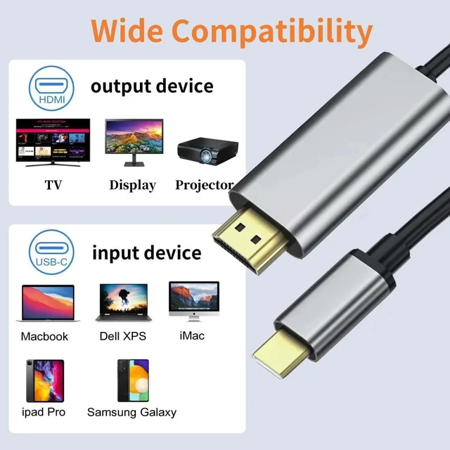 Alt view image 2 of 6 - USB C to HDMI Cable 10ft Thunderbolt 3/4 Compatible High-Speed 4K@60Hz Video Output for MacBook and Samsung Galaxy Laptop Display Adapter