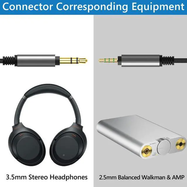Alt view image 4 of 6 - Geekria QuickFit Audio Cable with 4.4mm Adapter Compatible with Sony WH-1000XM5 1000XM4 XB910N XB900N CH710N MDR-XB950BT Cable, 2.5mm Balanced to 3.5mm Stereo Cord for Walkman, AMP (4 ft/1.2 m)