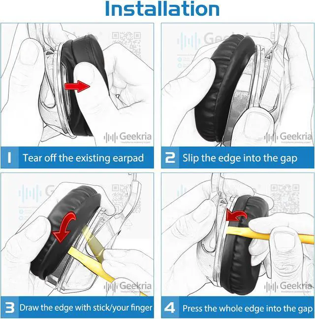 Alt view image 5 of 11 - Geekria QuickFit Leatherette  Replacement Ear Pads for SONY MDR-V500DJ, MDR-V500 Headphones Earpads, Headset Ear Cushion Repair Parts (Black)