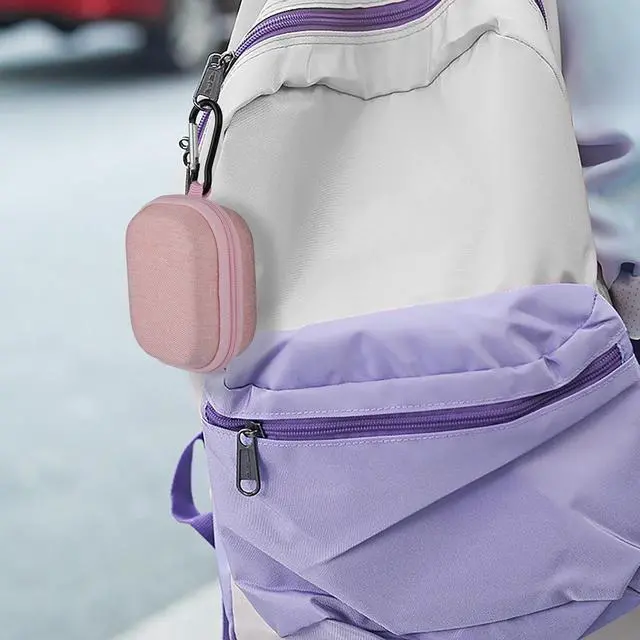 Alt view image 6 of 6 - Geekria Shield Case with Carabiner Compatible with Jabra Elite 75t, Elite 65t, TOZO T6 True Wireless Earbuds, Replacement Protective Hard Shell Travel Carrying Bag with Cable Storage (Pink)