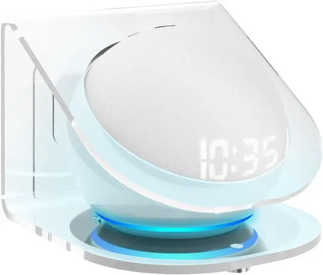 Alt view image 2 of 6 - Geekria Acrylic Wall Mount Compatible with Echo Dot (4th Gen) with an LED Clock and Alexa, All-New 2021 Echo Dot 4th Gen Smart Speaker, Speaker Stand Stable Guard Holder (Clear)