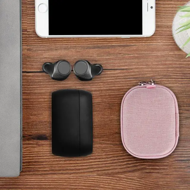 Alt view image 4 of 6 - Geekria Shield Case with Carabiner Compatible with Jabra Elite 75t, Elite 65t, TOZO T6 True Wireless Earbuds, Replacement Protective Hard Shell Travel Carrying Bag with Cable Storage (Pink)