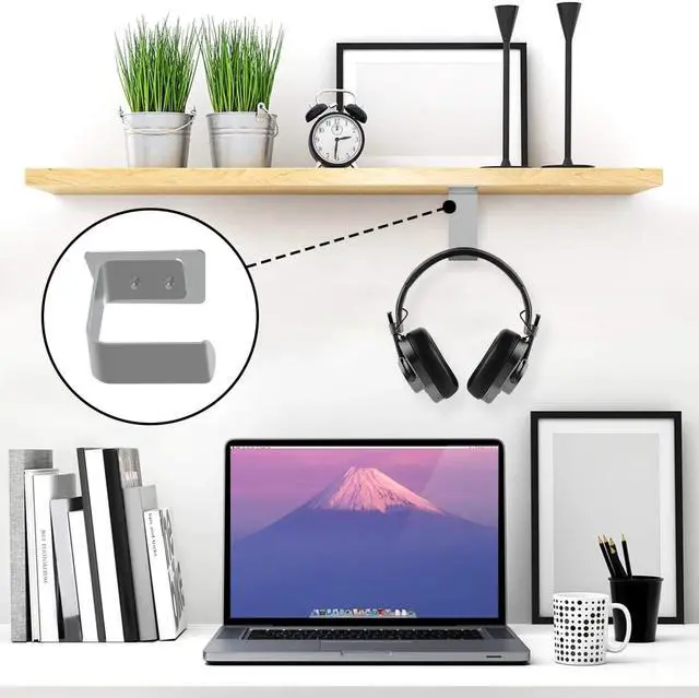 Alt view image 6 of 6 - Geekria Under-Desk Headphone Stand Mount Holder / Headsets Hanger / Gaming Headset Headphone Hook / Universal Stand for All Headphones Size (2pcs C Silver)