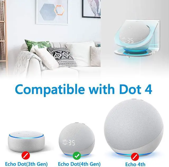 Alt view image 3 of 6 - Geekria Acrylic Wall Mount Compatible with Echo Dot (4th Gen) with an LED Clock and Alexa, All-New 2021 Echo Dot 4th Gen Smart Speaker, Speaker Stand Stable Guard Holder (Clear)