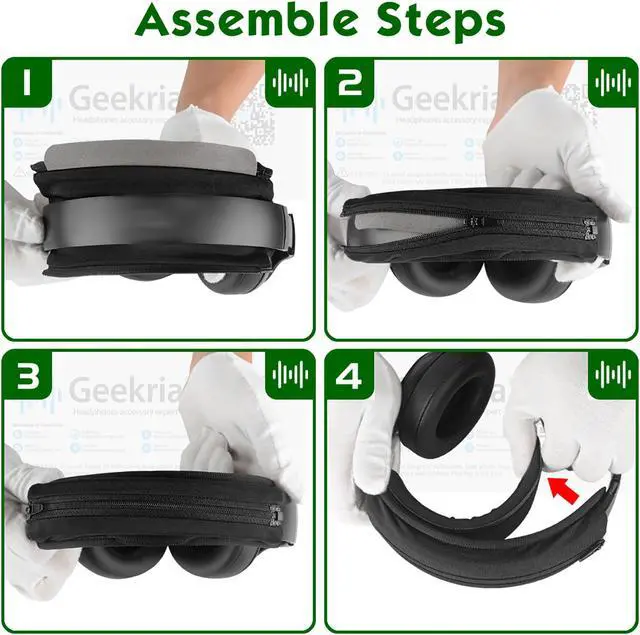 Alt view image 4 of 6 - Geekria Hook and Loop Headband Cover + Headband Pad Set / Headband Protector with Zipper / DIY Installation No Tool Needed, Compatible with Bose Beats JBL ATH Hyperx Skullcandy Headphones (Black)