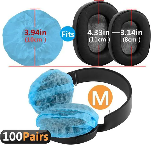 Alt view image 2 of 9 - Geekria 100 Pairs Medium Non-Woven Fabric Disposable Headphone Covers/Earphone Covers/Ear Pads Protector/Stretchable Sanitary Earcup, Fits 3.14"-4.33" Headsets (Blue)