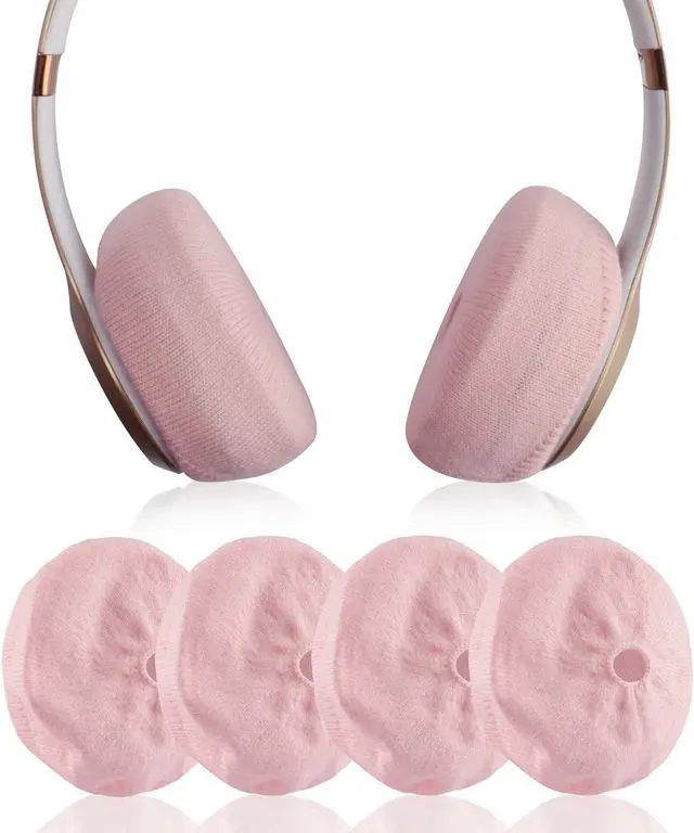Alt view image 2 of 9 - Geekria 2 Pairs Small Knit Fabric Washable Headphone Covers with Cable Hole /Earphone Covers/Ear Pads Protector/Stretchable Sanitary Earcup, Fits 1.57"-3.15" Headsets (Pink)