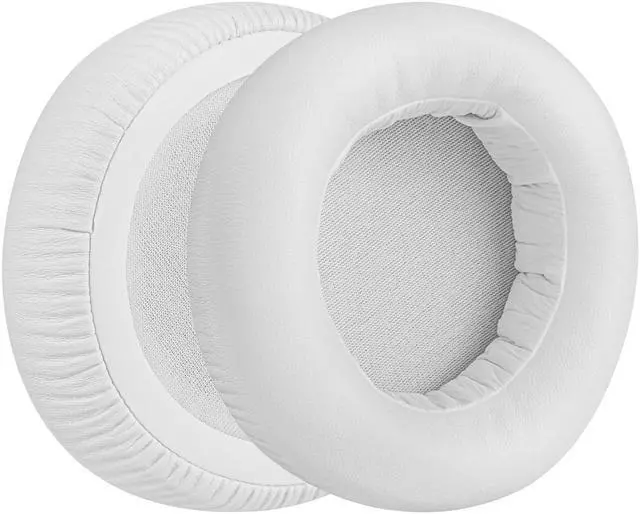 Alt view image 2 of 6 - Geekria QuickFit Protein Leather Replacement Ear Pads for Audio-Technica ATH-WS550, ATH-WS550IS Solid Bass Headphones Ear Cushions, Headset Earpads, Ear Cups Repair Parts (White)