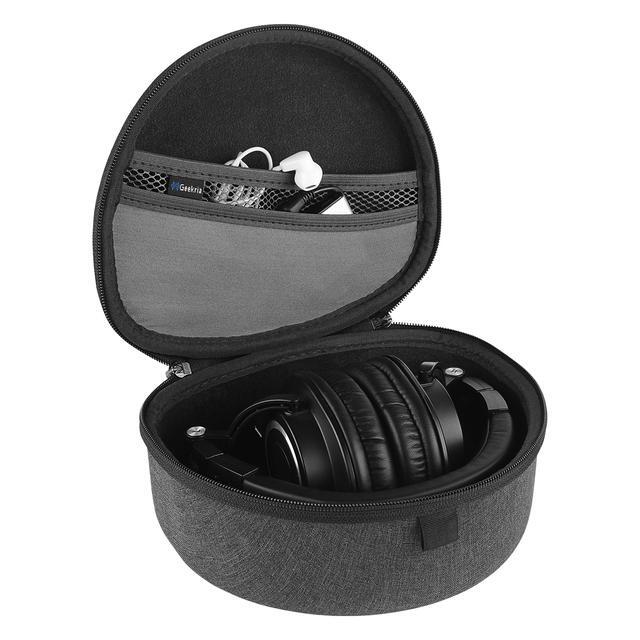 Geekria Shield Hard Shell Headphones Case - Compatible With Audio-Technica ATH-M50X, M20xBT, GDL3 & More - Travel Carrying Bag With Cable Storage (Grey Microfiber)