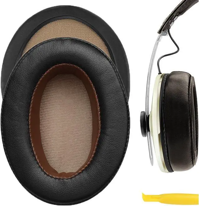 Alt view image 2 of 9 - Geekria QuickFit Protein Leather Replacement Ear Pads for Sennheiser Momentum 2.0 Over-Ear Headphones Ear Cushions, Headset Earpads, Ear Cups Repair Parts (Dark Brown)