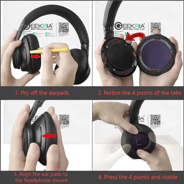 Alt view image 5 of 6 - Geekria QuickFit Protein Leather Replacement Ear Pads for Plantronics BackBeat PRO Headphones Ear Cushions, Headset Earpads, Ear Cups Repair Parts (Black)