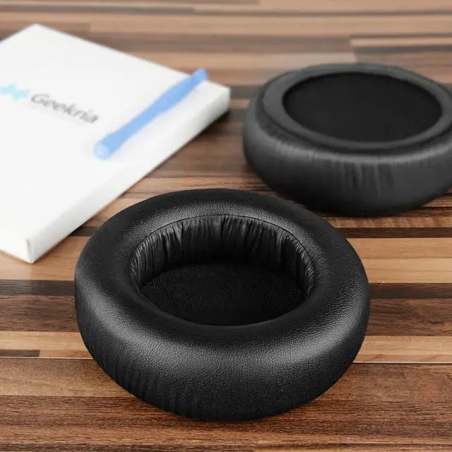 Alt view image 4 of 6 - Geekria QuickFit Protein Leather Replacement Ear Pads for Audio-Technica ATH-WS550, ATH-WS550IS Solid Bass Headphones Ear Cushions, Headset Earpads, Ear Cups Repair Parts (Black)