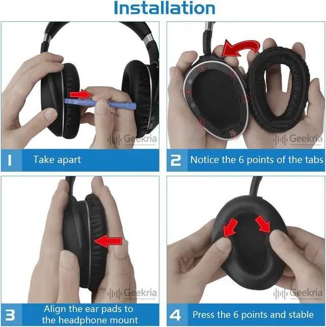 Alt view image 5 of 6 - Geekria QuickFit Protein Leather Replacement Ear Pads for Sennheiser PXC 550 PXC 550-II Wireless MB 660 Series Headphones Ear Cushions, Headset Earpads, Ear Cups Repair Parts (Black)
