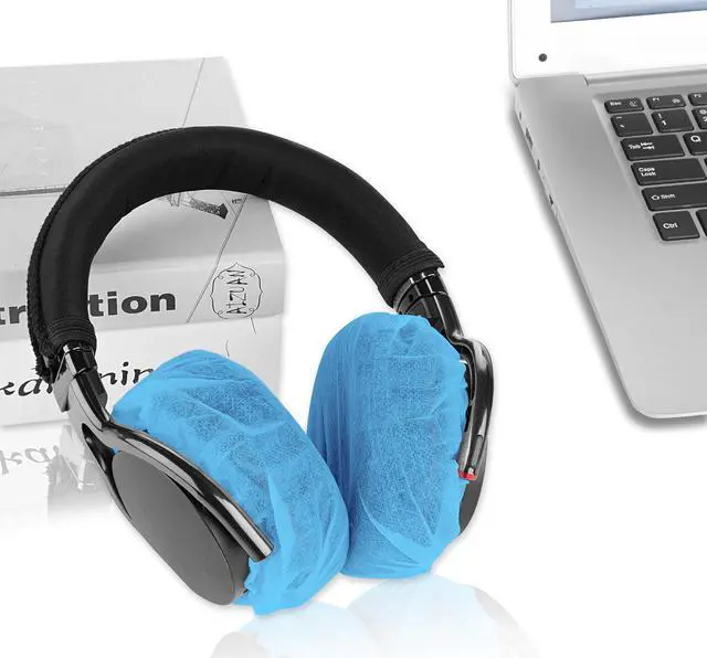 Alt view image 6 of 9 - Geekria 100 Pairs Medium Non-Woven Fabric Disposable Headphone Covers/Earphone Covers/Ear Pads Protector/Stretchable Sanitary Earcup, Fits 3.14"-4.33" Headsets (Blue)