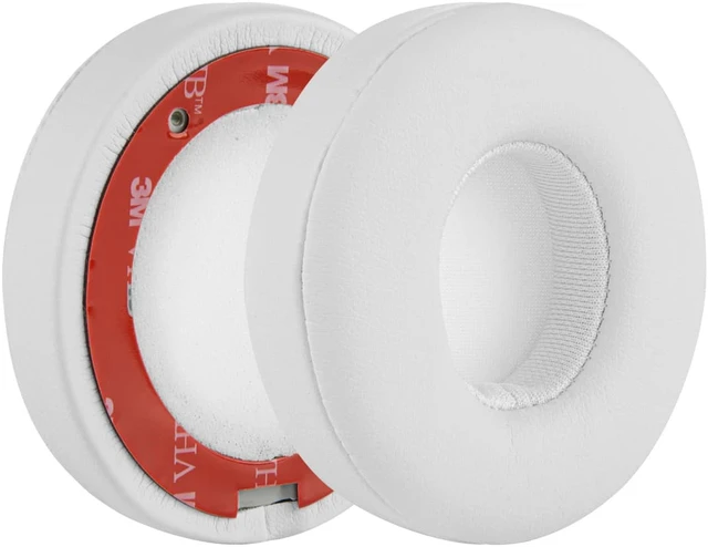 Alt view image 2 of 6 - Geekria QuickFit Protein Leather Replacement Ear Pads for Beats Solo2.0 (B0534) On-Ear Headphones Earpads, Headset Ear Cushion Repair Parts (White)