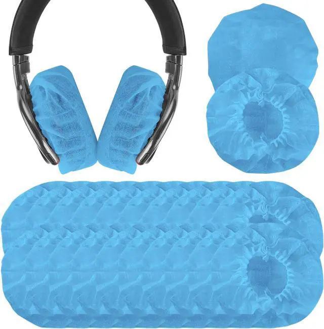 Main image of Geekria 100 Pairs Medium Non-Woven Fabric Disposable Headphone Covers/Earphone Covers/Ear Pads Protector/Stretchable Sanitary Earcup, Fits 3.14"-4.33" Headsets (Blue)