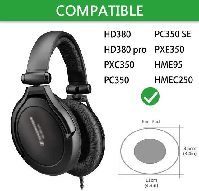 Alt view image 3 of 6 - Geekria QuickFit Protein Leather Replacement Ear Pads for Sennheiser HD380 PRO, PC350, PXC350, PXE350, HME95, PC350 SE, HMEC250, HD380 Headphones Earpads, Headset Ear Cushion Repair Parts (Black)